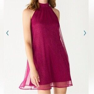 Nine West Dresses Nine West Mockneck SleevelesSwing Mini Dress Metallic Burgundy